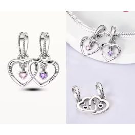 Anya–lánya összekapcsolódó ezüst szív charm 