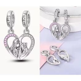   Sister Forever - Nővérek örök köteléke, 2 részes szív alakú testvér charm
