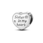 "Sister in my heart" - Nővérek szív charm – testvéri szeretet ékszer