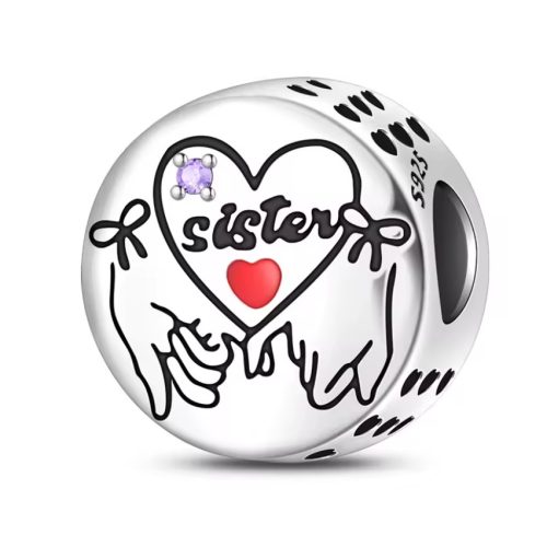 Testvér charm – Sister felirattal és szív motívummal