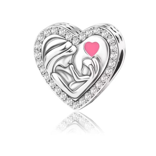 Anya és gyermek ezüst szív charm cirkónia kövekkel 