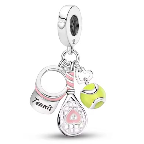 Ezüst függő charm teniszütővel és labdával – Tennis Love