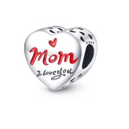 Ezüst szív charm Mom I Love You felirattal - Anyukáknak