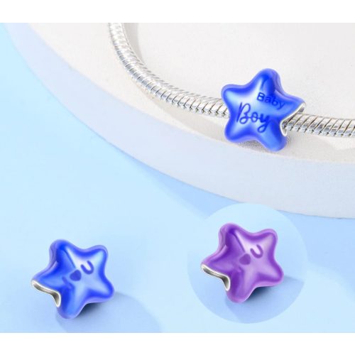 Ezüst színváltós csillag charm  – Baby Boy felirattal 