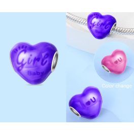 Ezüst színváltós szív charm  – Baby Girl felirattal 