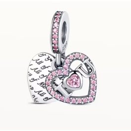   Ezüst dupla szív függő charm „I Love You” felirattal és rózsaszín cirkóniával 