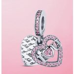 Ezüst dupla szív függő charm „I Love You” felirattal és rózsaszín cirkóniával 