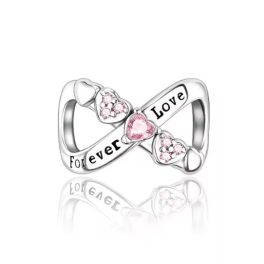   Ezüst végtelen szív charm „Forever Love” felirattal és rózsaszín cirkóniákkal – Örök szerelem