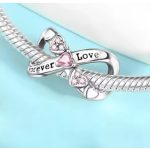 Ezüst végtelen szív charm „Forever Love” felirattal és rózsaszín cirkóniákkal – Örök szerelem