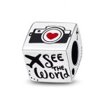 Ezüst utazás charm fényképezőgép motívummal és „See the world” felirattal – Világjáró