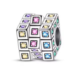 Ezüst Rubik-kocka charm színes cirkóniákkal