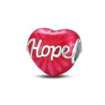 Szív charm „Hope” felirattal, pink zománccal – Remény