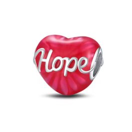   Szív charm „Hope” felirattal, pink zománccal – Remény
