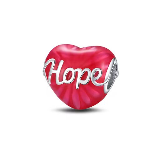 Szív charm „Hope” felirattal, pink zománccal – Remény