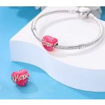 Szív charm „Hope” felirattal, pink zománccal – Remény