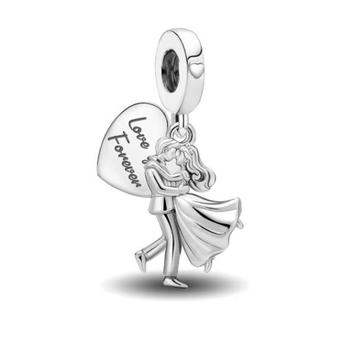 Ezüst függő szerelmes pár charm „Love you forever” felirattal – Örök ölelés
