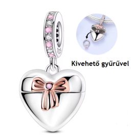   Ezüst nyitható szív függő charm kivehető meglepetés gyűrűvel és szerelmes üzenettel – Ígéret szívből