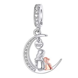   Ezüst függő anya és lánya charm félhold formában „Love you forever” felirattal – Örök gondoskodás