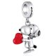 Snoopy függő charm piros szívvel – ezüst