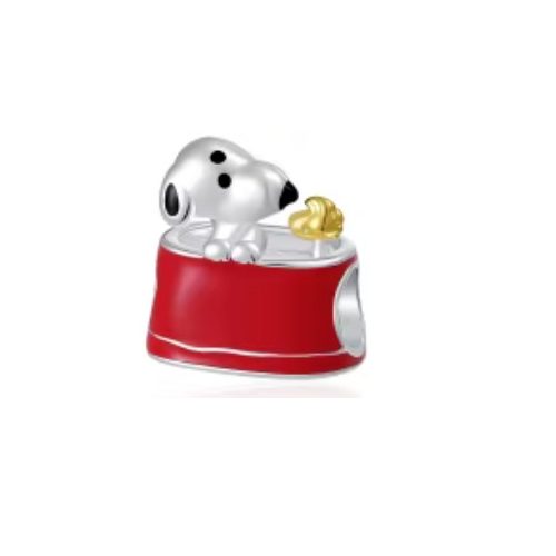 Snoopy és Woodstock charm - piros tálban - ezüst