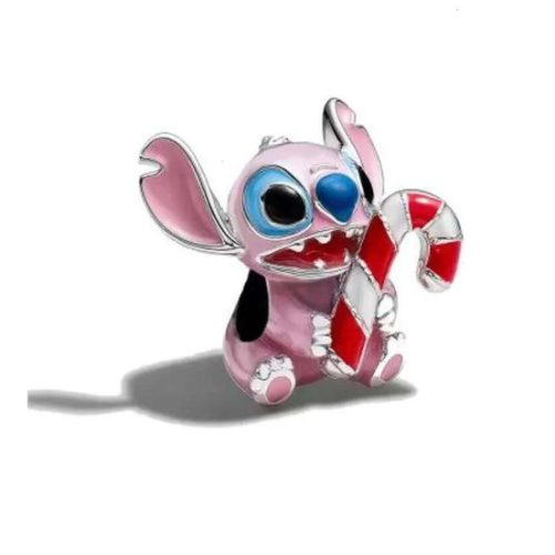 Stitch charm rózsaszín figurával cukorpálcával