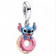 Stitch függő charm rózsaszín fánkkal - ezüst