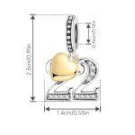 Ezüst 22-es születésnapi függő charm arany szívvel