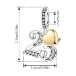 Ezüst 25-ös születésnapi függő charm arany szívvel
