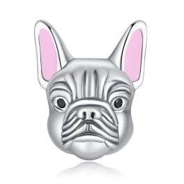 Ezüst francia bulldog charm rózsaszín fülekkel