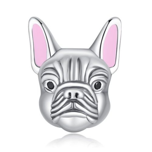 Ezüst francia bulldog charm rózsaszín fülekkel