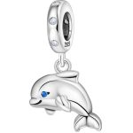 Ezüst delfin függő charm kék köves szemmel