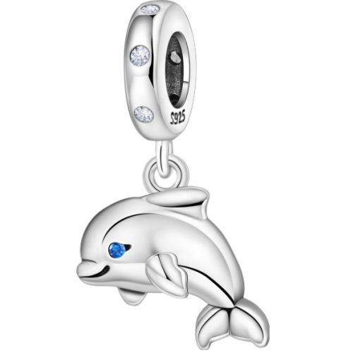 Ezüst delfin függő charm kék köves szemmel