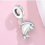 Ezüst delfin függő charm kék köves szemmel