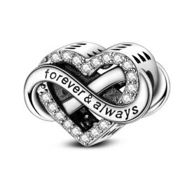   Ezüst végtelen szív charm „Forever & Always” felirattal és cirkóniákkal