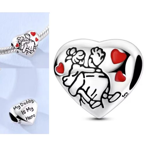 Az apukám a hősöm szív charm 925 sterling ezüst