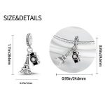 Párizsi utazás ezüst függő charm Eiffel-toronnyal és fényképezőgéppel
