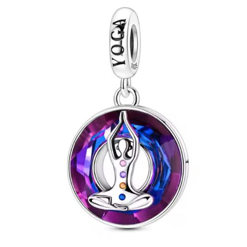 Jóga és csakra 925 sterling ezüst függő charm lila díszítéssel