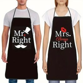   Páros kötény szett – „Mr. Right” és „Mrs. Always Right” felirattal, vicces ajándék pároknak