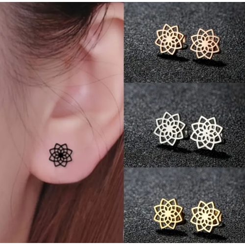 Mandala Stud Fülbevaló – Fekete / Arany / Ezüst / Rózsaarany színben