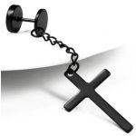 Láncos kereszt fülbevaló - Fekete és ezüst színben