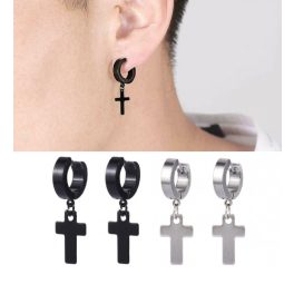Fülbevaló kereszt medállal - Fekete és ezüst színben