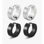 Vastag karika fülbevaló - Fekete és ezüst színben