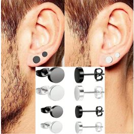   Álfültágító, bedugós fülbevaló, 6 mm - Fekete és ezüst színben