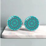 Mandala mintás kék fülbevaló – bedugós, üveglencsés