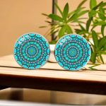 Mandala mintás kék fülbevaló – bedugós, üveglencsés