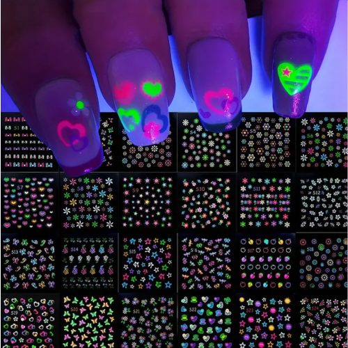 UV-fényre világító neon körömmatrica szett – 24 lapos