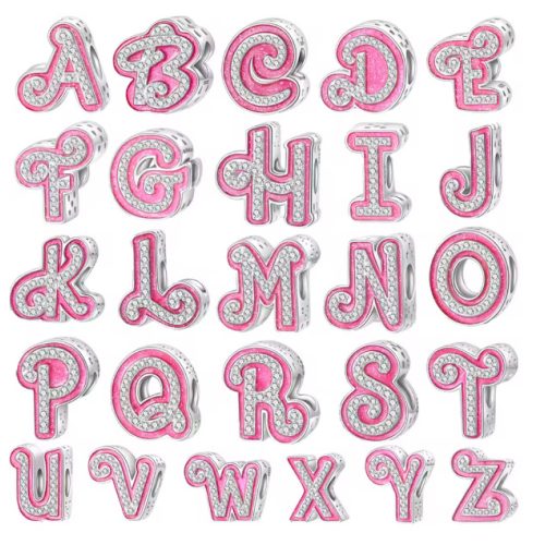 Ezüst betű charm és medál rózsaszín cirkóniákkal – Monogram kollekció