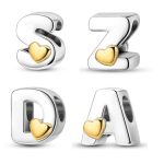 Ezüst betű charm és medál arany színű szív motívummal – Szív monogram
