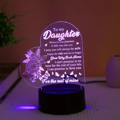 Világító szív alakú színváltós LED lámpa – „To My Daughter” felirattal (7 szín)