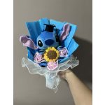 Stitch ballagási plüss csokor napraforgóval és rózsaszín virágokkal – ajándékcsokor